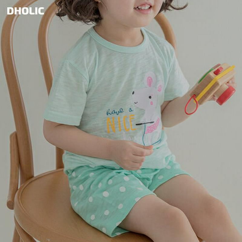 MouseパジャマSET(ミント)・p001429 キッズ【3~8才】【uw】【パジャマ 部屋着 ルームウェア トップス Tシャ