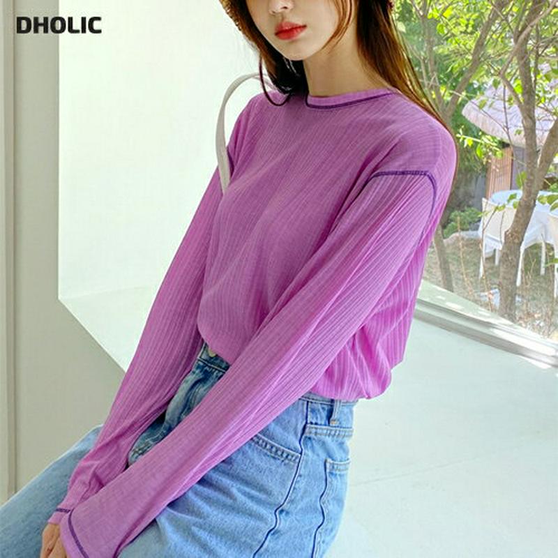 ステッチリブTシャツ・全6色・t55533 レディース 【tops】【トップス Tシャツ 長袖 ステッチ リブ 単色 シンプル 