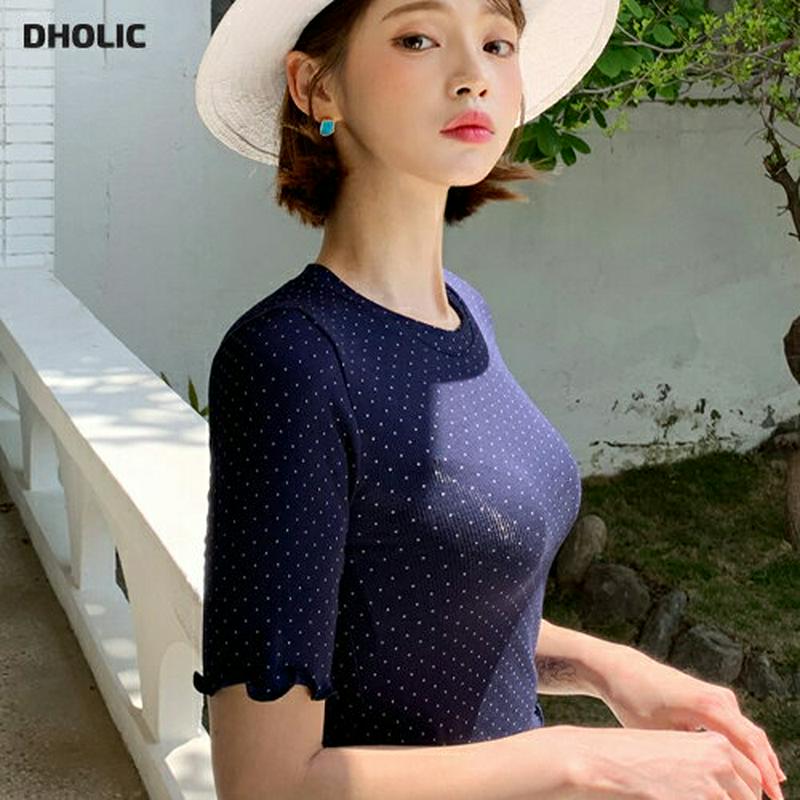 ウェーブドットTシャツ・全5色・t55526 レディース 【tops】【トップス Tシャツ 半袖 ドット 柄 ウェーブ 大人 カ