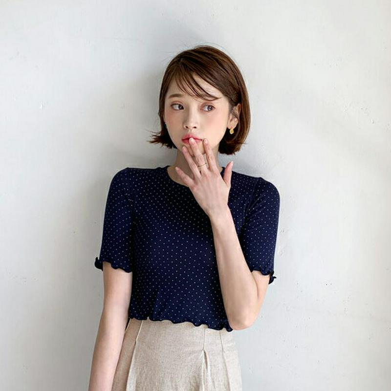 ウェーブドットTシャツ・全5色・t55526 レディース 【tops】【トップス Tシャツ 半袖 ドット 柄 ウェーブ 大人 カ