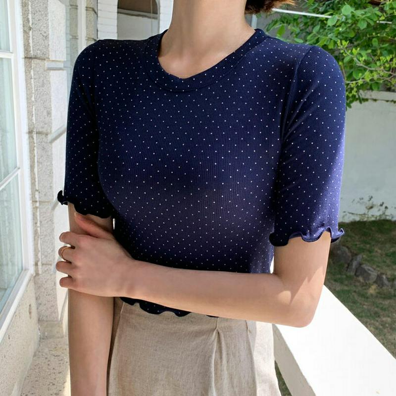 ウェーブドットTシャツ・全5色・t55526 レディース 【tops】【トップス Tシャツ 半袖 ドット 柄 ウェーブ 大人 カ