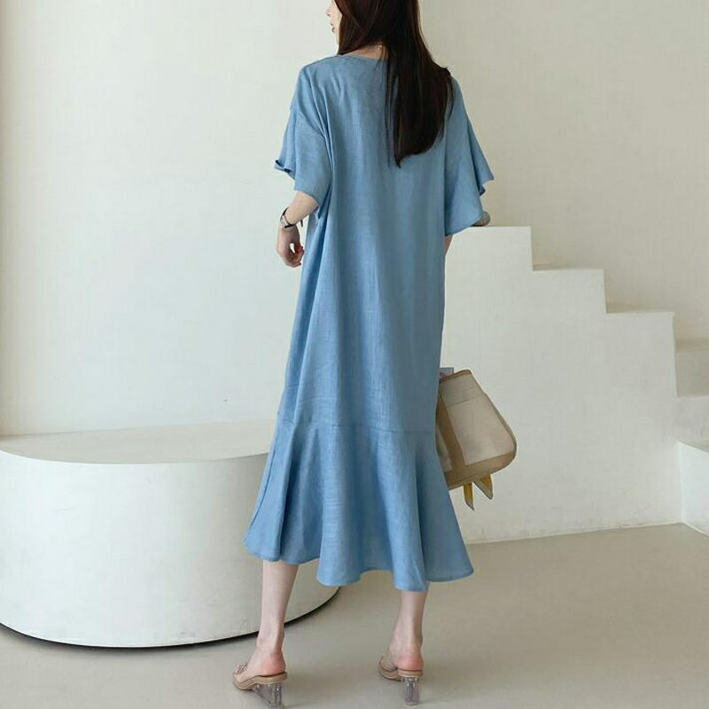 Vネックラッフルワンピース・全3色・b62149 レディース【ops】【ワンピース ロング ロングワンピース 半袖 ハーフスリー