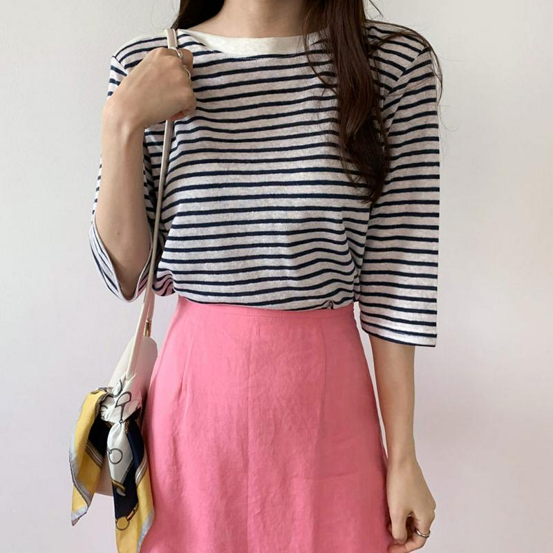 ボートネックボーダーTシャツ・全3色・t62111 レディース【tops】【トップス Tシャツ 七分丈 七分袖 7分丈 7分袖 