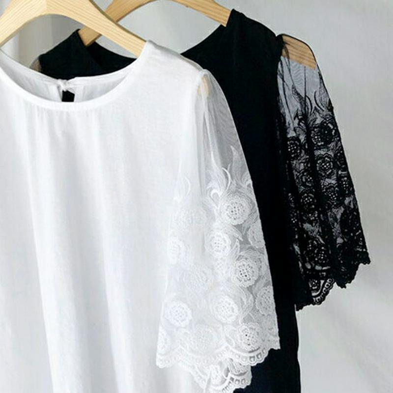 刺繍シアースリーブTシャツ・全3色・b62110 レディース【tops】【トップス Tシャツ 半袖 ハーフスリーブ シアー 透け