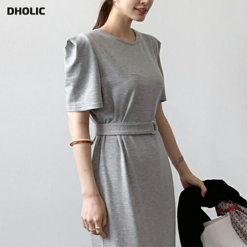 ベルト付パフワンピース・全3色・t62126 レディース【ops】【ワンピース ロング ロングワンピース パフスリーブ 袖コンシ