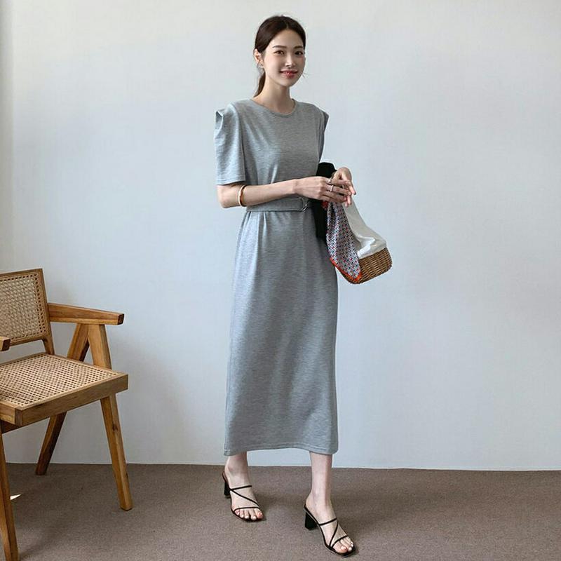 ベルト付パフワンピース・全3色・t62126 レディース【ops】【ワンピース ロング ロングワンピース パフスリーブ 袖コンシ