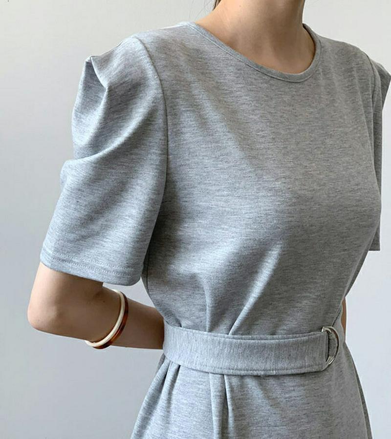 ベルト付パフワンピース・全3色・t62126 レディース【ops】【ワンピース ロング ロングワンピース パフスリーブ 袖コンシ