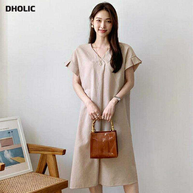 タックスリーブVネックワンピース・全2色・b62124 レディース【ops】【ワンピース ミディ丈 ミディワンピース Vネック 