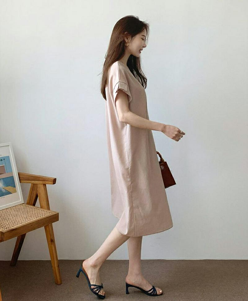 タックスリーブVネックワンピース・全2色・b62124 レディース【ops】【ワンピース ミディ丈 ミディワンピース Vネック 