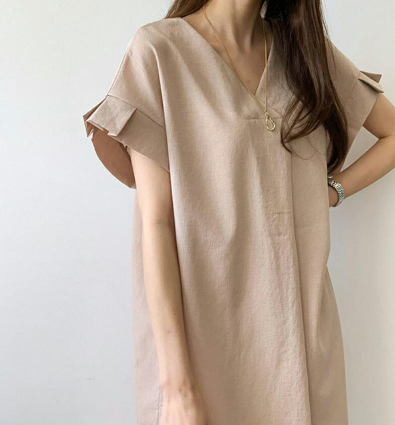 タックスリーブVネックワンピース・全2色・b62124 レディース【ops】【ワンピース ミディ丈 ミディワンピース Vネック 