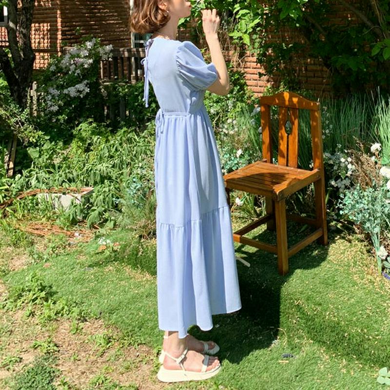 リボンパフワンピース・全3色・t59258 レディース 【ops】【ワンピース ロング ロングワンピース 半袖 リボン りぼん 