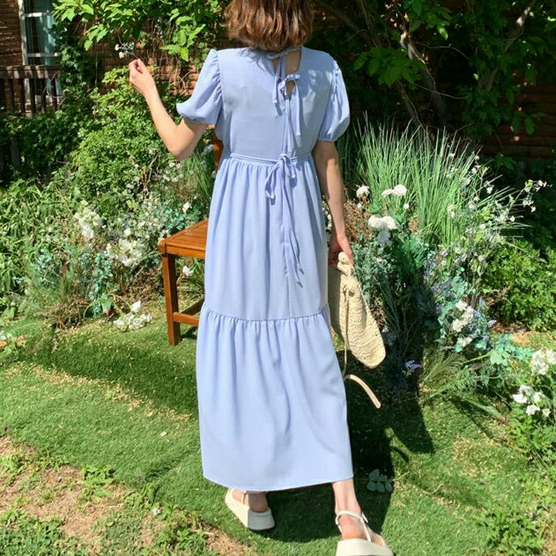 リボンパフワンピース・全3色・t59258 レディース 【ops】【ワンピース ロング ロングワンピース 半袖 リボン りぼん 