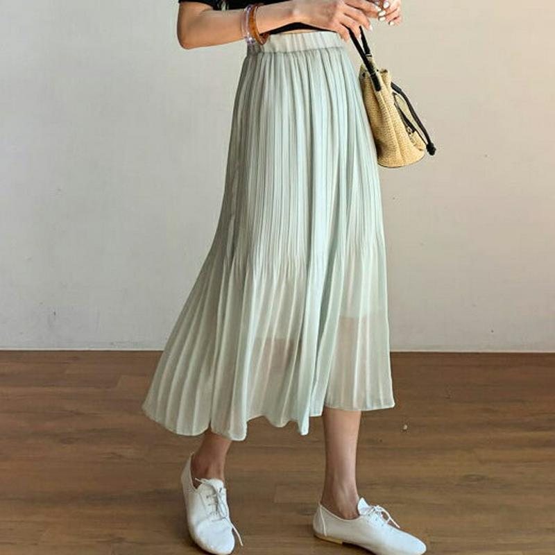 イージープリーツスカート・全4色・e59268 レディース 【sk】 高見え 韓国ファッション スカート ロング ロングスカート プリーツ プリーツスカート ウエストゴム 単色 シンプル フェミニン 大人 春 夏