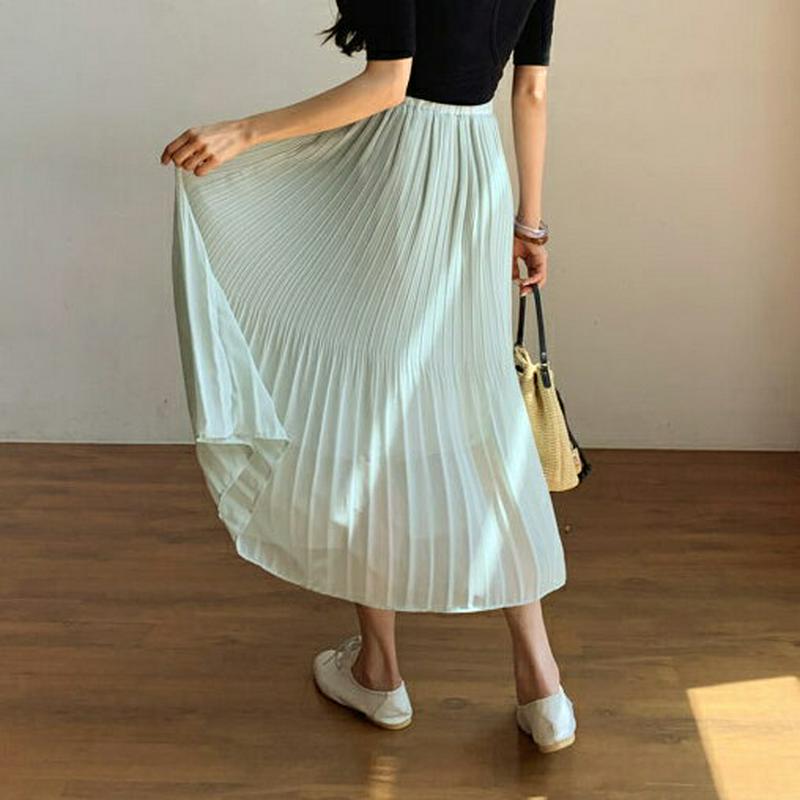 イージープリーツスカート・全4色・e59268 レディース 【sk】 高見え 韓国ファッション スカート ロング ロングスカート プリーツ プリーツスカート ウエストゴム 単色 シンプル フェミニン 大人 春 夏