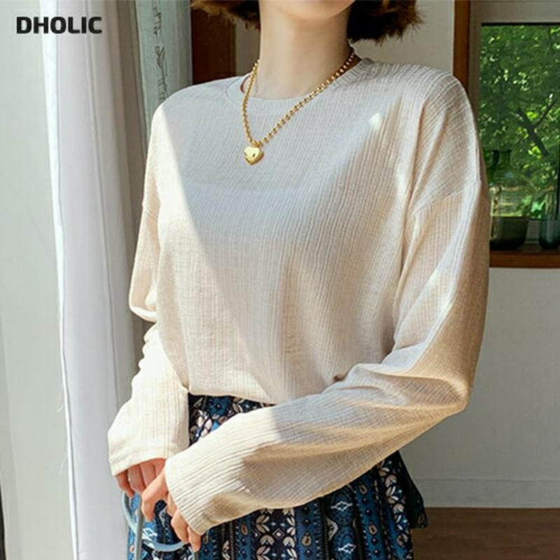 シアーラウンドヘムTシャツ・全3色・t59337 レディース 【tops】【トップス Tシャツ 長袖 シアー シースルー 単色 