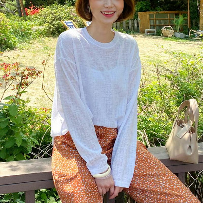 シアーラウンドヘムTシャツ・全3色・t59337 レディース 【tops】【トップス Tシャツ 長袖 シアー シースルー 単色 
