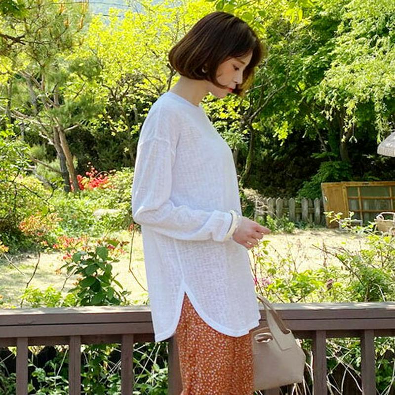 シアーラウンドヘムTシャツ・全3色・t59337 レディース 【tops】【トップス Tシャツ 長袖 シアー シースルー 単色 