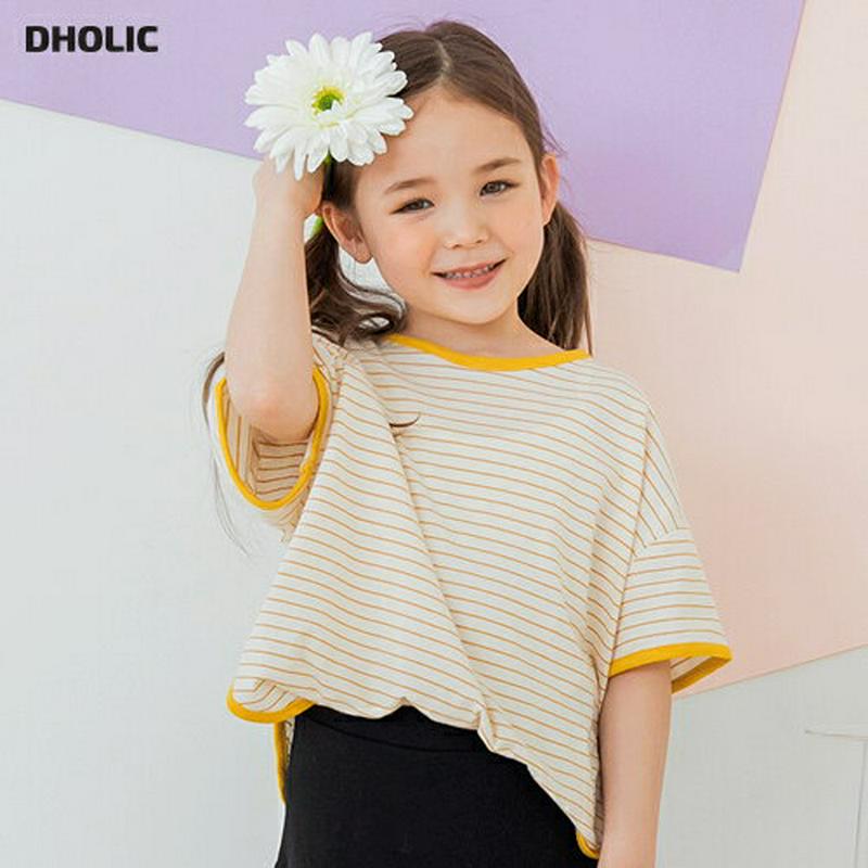 ラウンドネックボーダーTシャツ・p001631 キッズ【3~8才】【tops】【トップス Tシャツ 半袖 ハーフリーブ ボーダー