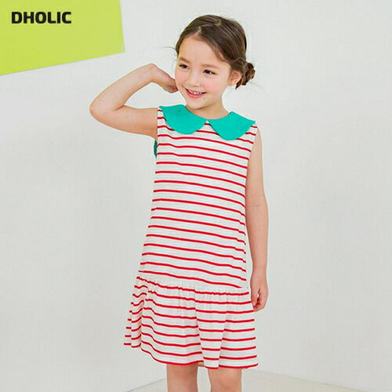 ラウンドカラーボーダーワンピース(レッド)・p001725 キッズ【3~8才】【ops】【ワンピース ミディ丈 ミディワンピース