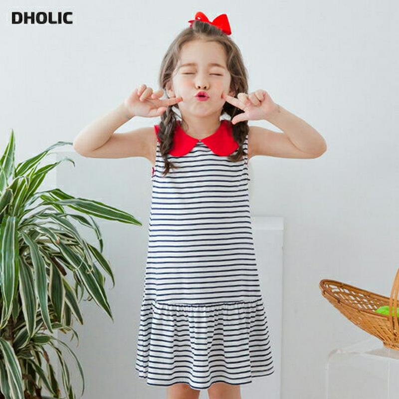 ラウンドカラーボーダーワンピース(ネイビー)・p001724 キッズ【3~8才】【ops】【ワンピース ミディ丈 ミディワンピー