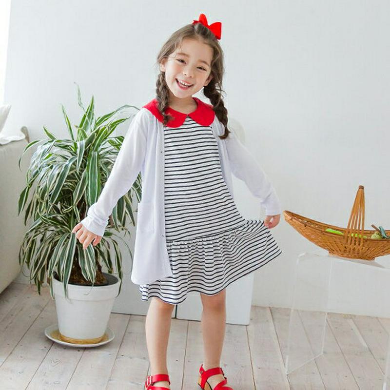 ラウンドカラーボーダーワンピース(ネイビー)・p001724 キッズ【3~8才】【ops】【ワンピース ミディ丈 ミディワンピー