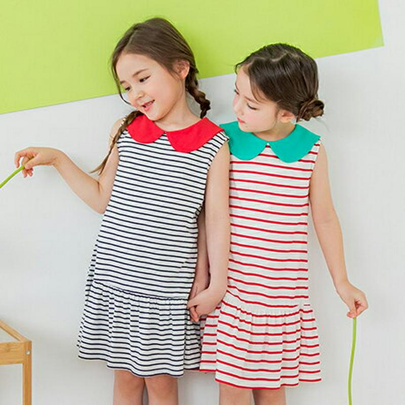 ラウンドカラーボーダーワンピース(ネイビー)・p001724 キッズ【3~8才】【ops】【ワンピース ミディ丈 ミディワンピー