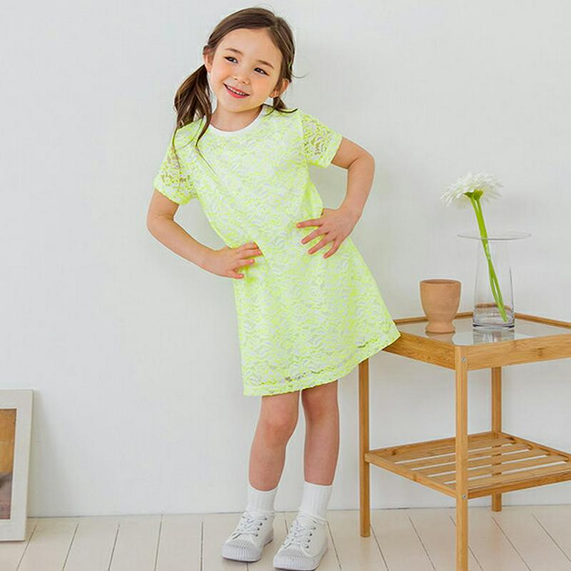 半袖レースワンピース・p001630 キッズ【3~8才】【ops】【ワンピース ミディ丈 ミディワンピース レース 総レース 半