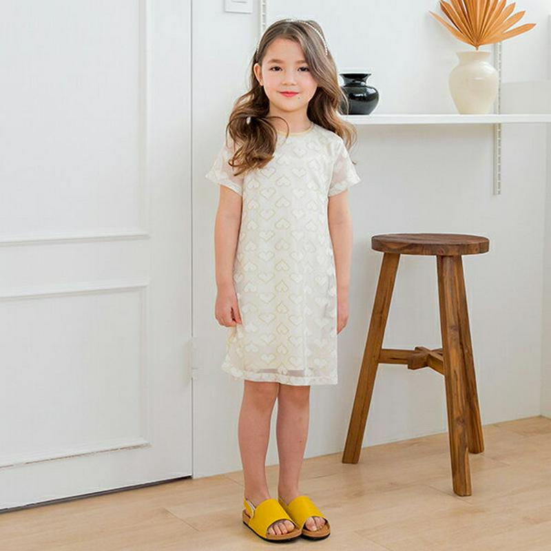 ハート柄ワンピース・p001738 キッズ【3~8才】【ops】【ワンピース ミディ丈 ミディワンピース 半袖 ハート 総柄 可