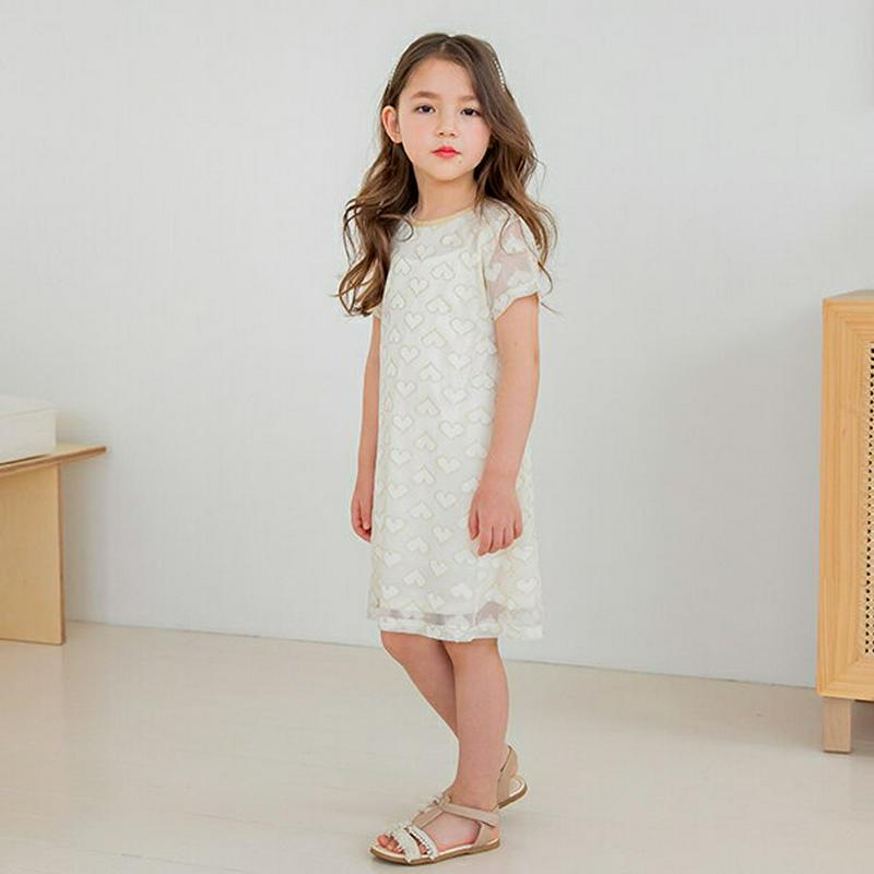 ハート柄ワンピース・p001738 キッズ【3~8才】【ops】【ワンピース ミディ丈 ミディワンピース 半袖 ハート 総柄 可