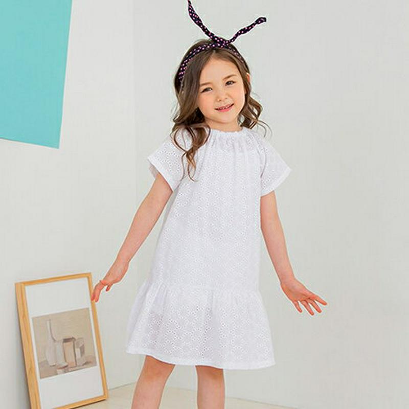 ギャザーネックパンチングワンピース・p001733 キッズ【3~8才】【ops】【ワンピース ミディ丈 ミディワンピース レース