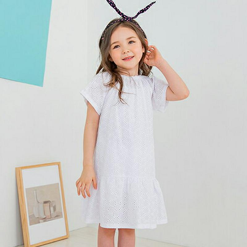 ギャザーネックパンチングワンピース・p001733 キッズ【3~8才】【ops】【ワンピース ミディ丈 ミディワンピース レース