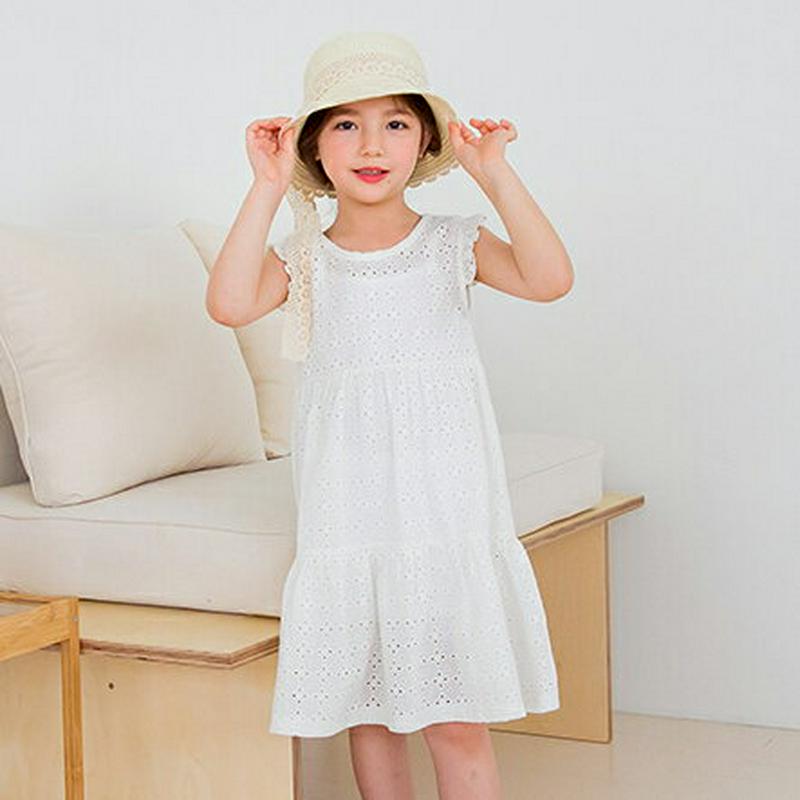 パンチングワンピース(ホワイト)・p001740 キッズ【3~8才】【ops】【ワンピース スリーブレス ノースリーブ レース 