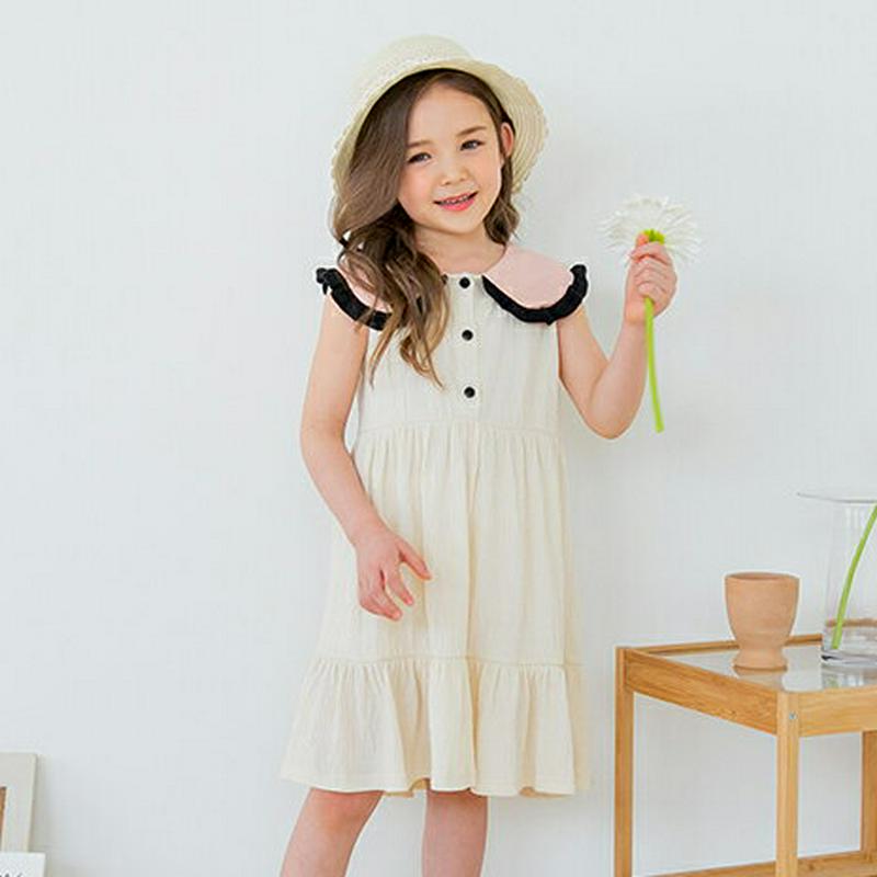 フリルヘムカラーワンピース(アイボリー)・p001734 キッズ【3~8才】【ops】【ワンピース スリーブレス ノースリーブ 