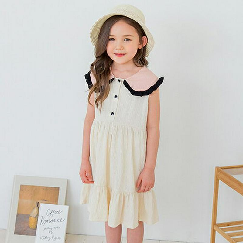 フリルヘムカラーワンピース(アイボリー)・p001734 キッズ【3~8才】【ops】【ワンピース スリーブレス ノースリーブ 