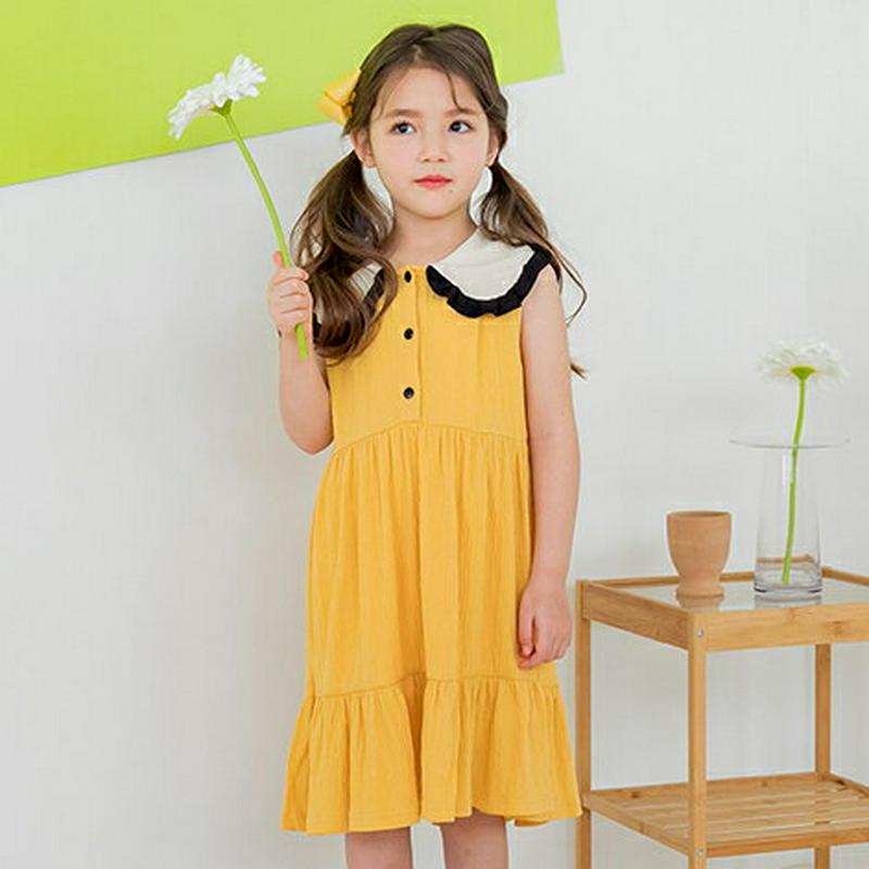 フリルヘムカラーワンピース(イエロー)・p001735 キッズ【3~8才】【ops】【ワンピース スリーブレス ノースリーブ フ