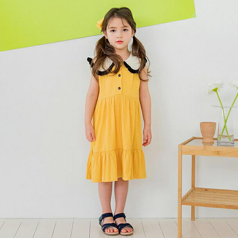 フリルヘムカラーワンピース(イエロー)・p001735 キッズ【3~8才】【ops】【ワンピース スリーブレス ノースリーブ フ