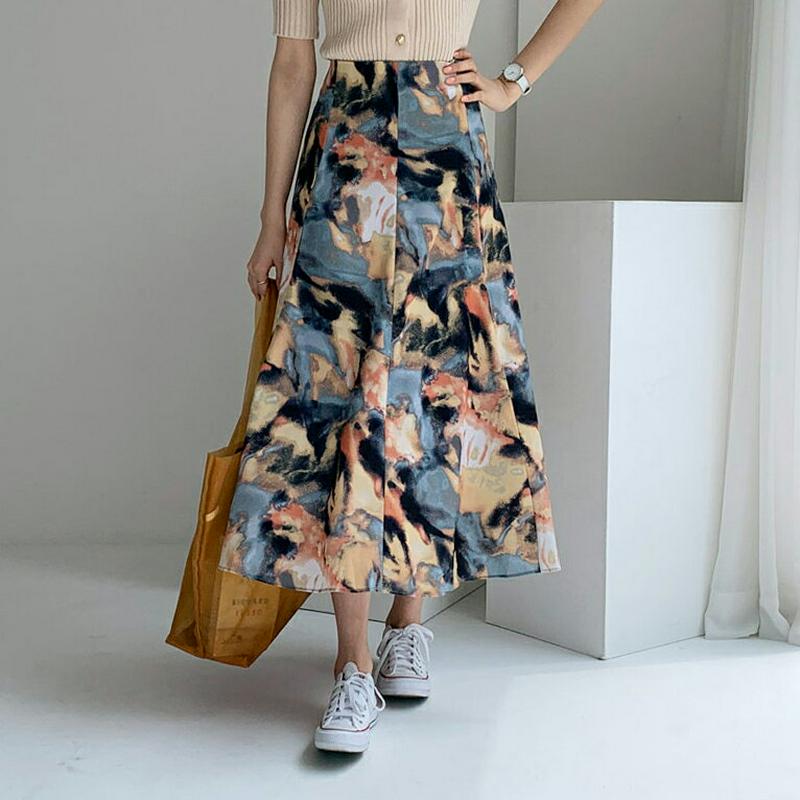 プリントフレアスカート・全2色・t56038 レディース 【sk】【スカート ロング ロングスカート 総柄 フレア フレアスカー