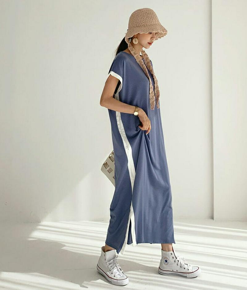 配色ラインワンピース・全3色・b55989 レディース 【ops】【ワンピース ロング ロングワンピース 半袖 ショートスリーブ