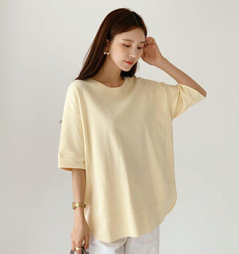 ラウンドヘムルーズTシャツ・全5色・b55978 レディース 【tops】【トップス Tシャツ 半袖 ハーフスリーブ 単色 無地