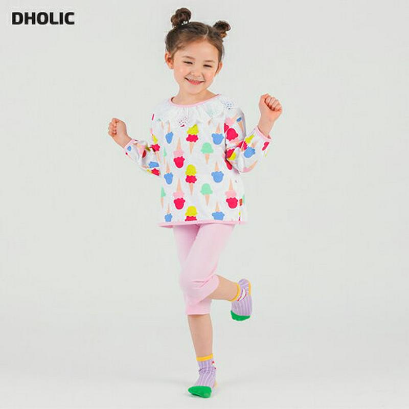 レースアイスクリームTシャツ&パンツSET・p001677 キッズ【3~8才】【uw】【パジャマ 部屋着 ルームウェア トップス Tシャツ 長袖 アイス アイスクリーム パンツ ズボン 七分丈 7分丈 レース 子供 こども 子供服 こども服】【KIDS】