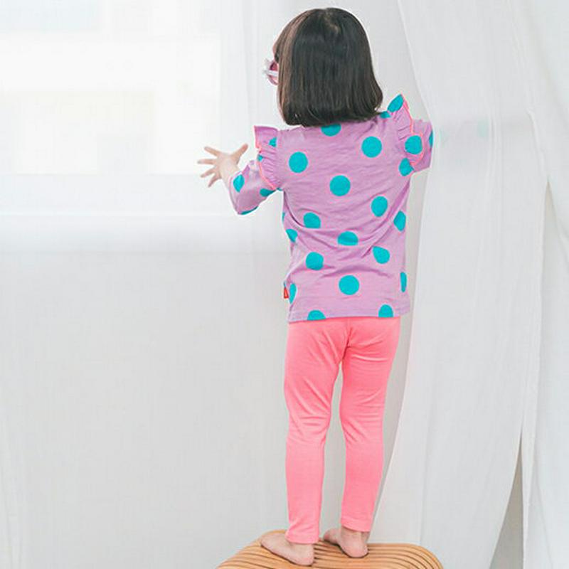 フリルドットTシャツ&パンツSET・p001672 キッズ【3~8才】【uw】【パジャマ 部屋着 ルームウェア 上下 セット トップス 七分丈 七分袖 7分丈 7分袖 ドット 柄 フリル パンツ 長ズボン ズボン 女の子 子供 こども 子供服 こども服】【KIDS】