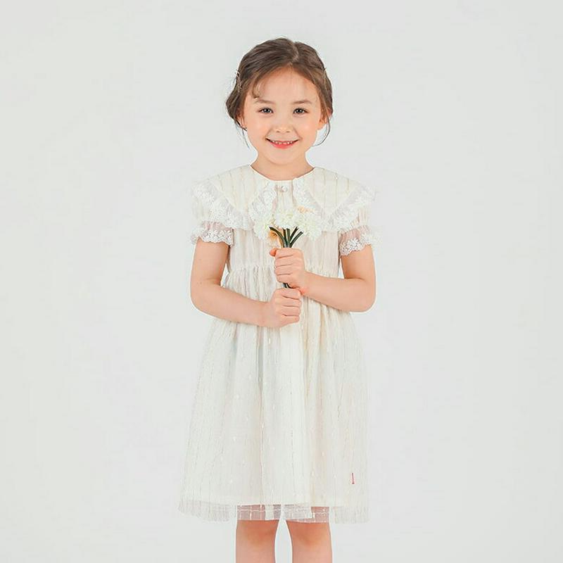 レースポイントストライプワンピース・p001746 キッズ【3~8才】【ops】【ワンピース ミディ丈 ミディワンピース 半袖 レース フリル ストライプ 柄 可愛い かわいい ガーリー 女の子 子供 こども 子供服 こども服】【KIDS】