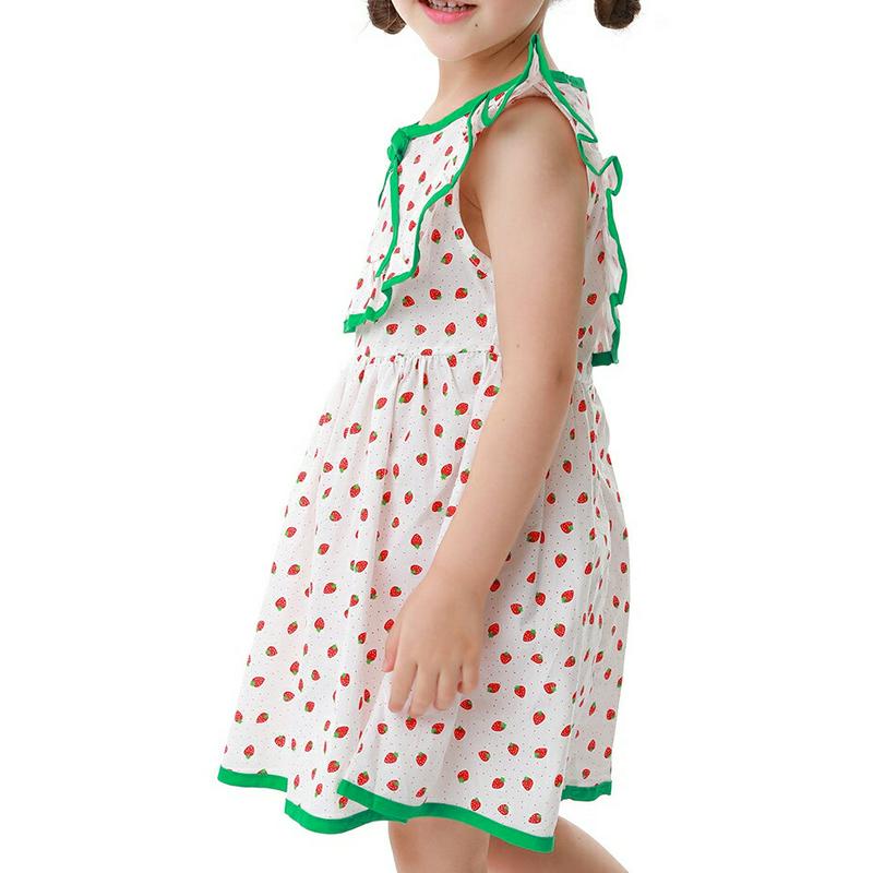 ストロベリー柄フリルラインワンピース・p001689 キッズ【3~8才】【ops】【ワンピース ミディ丈 ミディワンピース フリル ストロベリー いちご イチゴ 苺 フリルスリーブ ガーリー 可愛い かわいい 女の子 子供 こども 子供服 こども服】【KIDS】