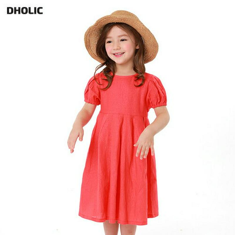 リネン混パフスリーブワンピース・p001741 キッズ【3~8才】【ops】【ワンピース 半袖 パフスリーブ リネン 単色 無地 シンプル 女の子 子供 こども 子供服 こども服】【KIDS】