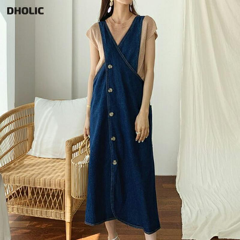 2WAYボタンデニムワンピース・全1色・b55992 レディース 【ops】【ワンピース デニム デニムワンピース ロング ロン