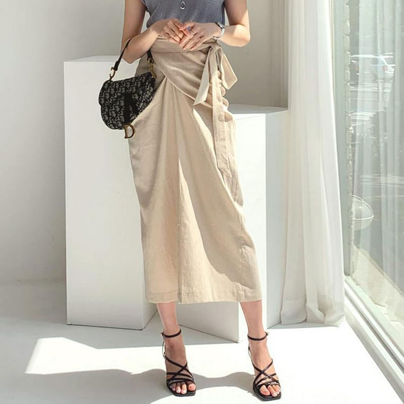 リネン混ラップスカート・全3色・t56036 レディース 【sk】【スカート ロング ロングスカート ラップ ラップスカート ラ