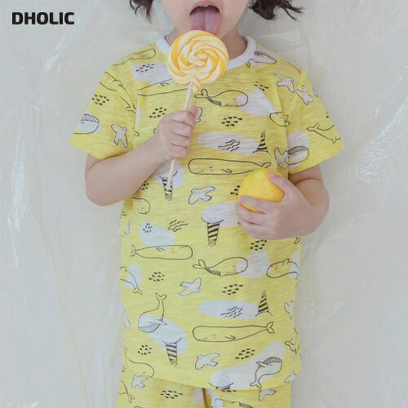 seaパジャマSET(イエロー)・p001430 キッズ【3~8才】【uw】【パジャマ 部屋着 ルームウェア トップス Tシャツ 半袖 半ズボン ハーフパンツ パンツ ズボン くじら クジラ カジュアル 女の子 男の子 子供 こども 子供服 こども服】【KIDS】