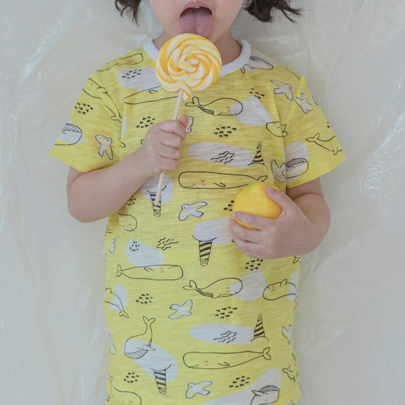 seaパジャマSET(イエロー)・p001430 キッズ【3~8才】【uw】【パジャマ 部屋着 ルームウェア トップス Tシャツ 半袖 半ズボン ハーフパンツ パンツ ズボン くじら クジラ カジュアル 女の子 男の子 子供 こども 子供服 こども服】【KIDS】