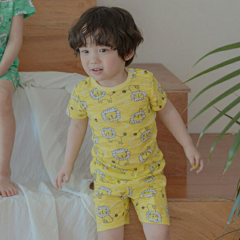 Lion starパジャマ(イエロー)・p001425 キッズ【3~8才】【uw】【パジャマ 部屋着 ルームウェア トップス T