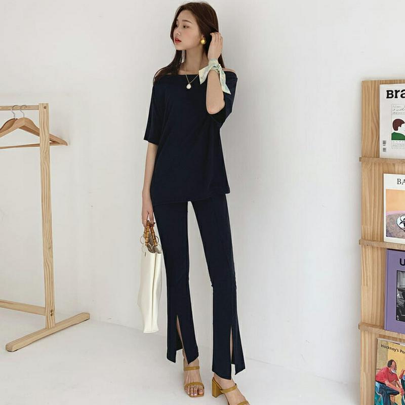 ボートネックTシャツ&パンツSET・全3色・t55993 レディース 【pt】【セットアップ トップス Tシャツ 半袖 ハーフス